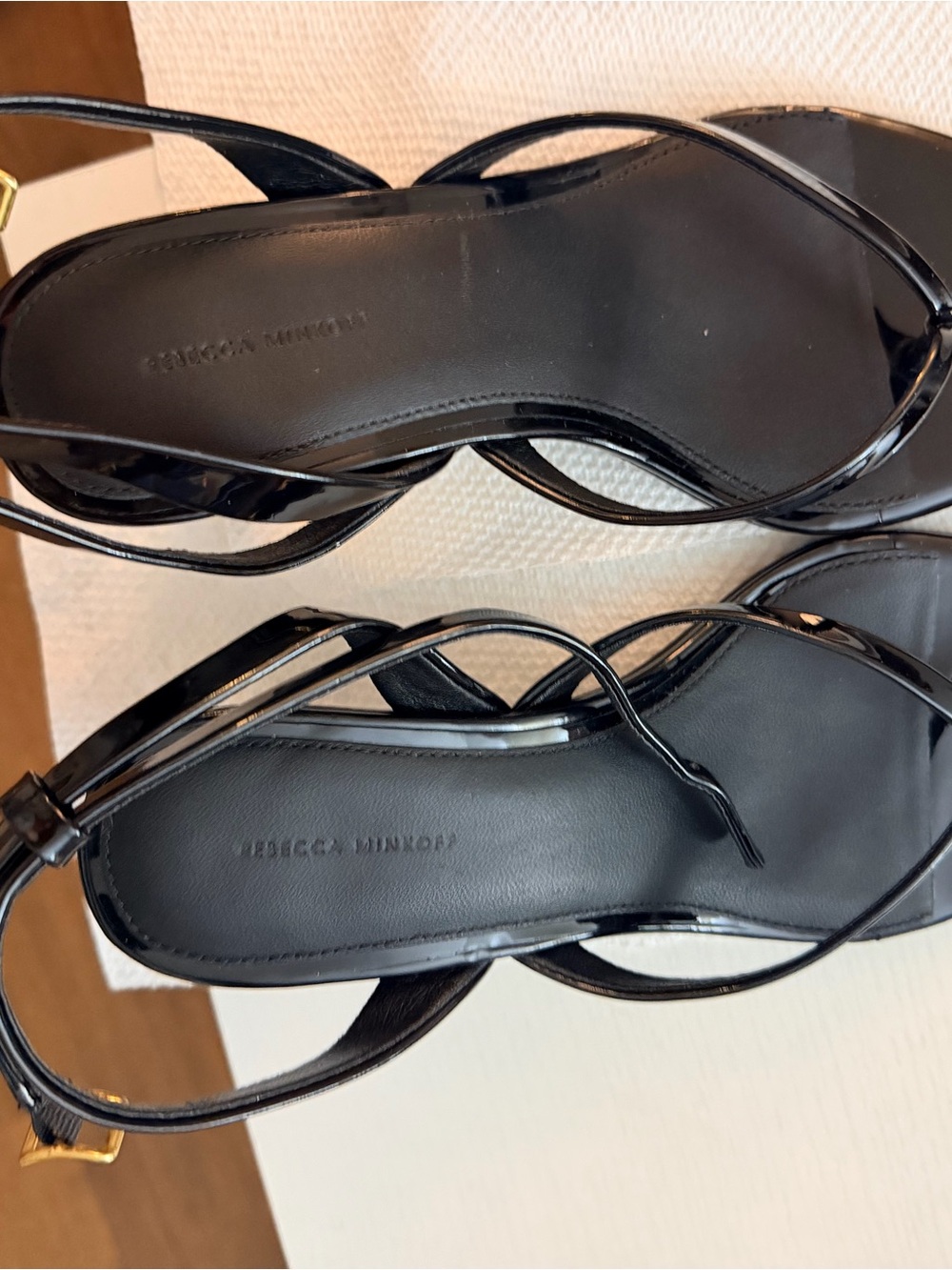 New Rebecca Minkoff Black Patent Strappy Heels. Size 6